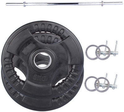 Royal 5 Kg 2 Pc Olympic Plates 55 MM with 1 Silver 3 Ft Straight Olympic Rod with Lock Gym & Fitness Kit
