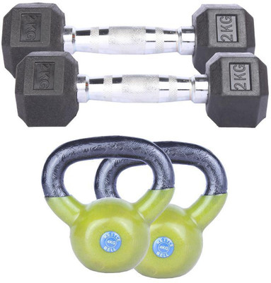 

Royal 2 Kg 2 Pc Hexa Gonal Dumbell with 4 Kg 2 Pc Kettle Bell Gym & Fitness Kit