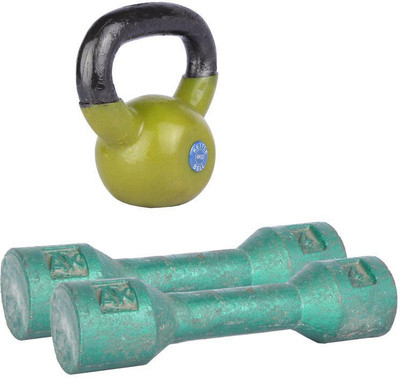 

Royal 4 Kg 2 Pc Casting Dumbell with 4 Kg 1 Pc Kettle Bell Skipping Rops & Hand Gloves Gym & Fitness Kit