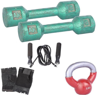 

Royal 3 Kg 2 Pc Casting Dumbell with 2 Kg 1 Pc Kettle Bell Skipping Rops & Hand Gloves Gym & Fitness Kit