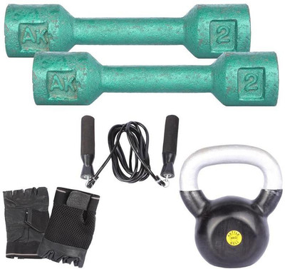 

Royal 2 Kg 2 Pc Casting Dumbell with 8 Kg 1 Pc Kettle Bell Skipping Rops & Hand Gloves Gym & Fitness Kit