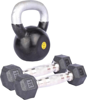

Royal 1 Kg 2 Pc Hexa Gonal Dumbell with 8 Kg 1 Pc Kettle Bell Gym & Fitness Kit
