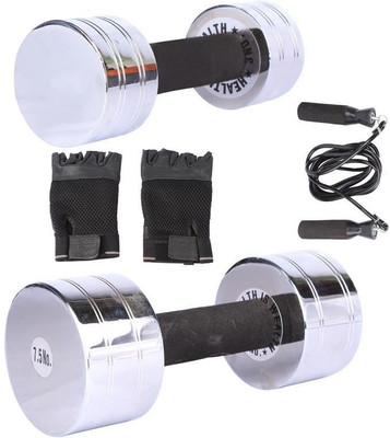 

Royal 3 Kg 1 Pc Chrome Dumbell with 7.5 Kg 1 Pc Chrome Dumbell Skipping Rops & Hand Gloves Home Gym Combo(0 - 20 kg)