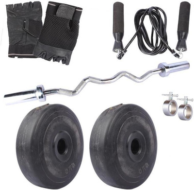 

Royal 5 Kg 2 Pc PVC Plates 27 MM with 1 Silver 3 Ft Zig Zag Rod with Lock Skipping Rops & Hand Gloves Home Gym Combo(0 - 20 kg)