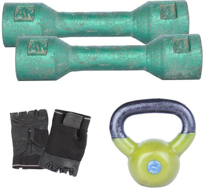 

Royal 4 Kg 2 Pc Casting Dumbell with 4 Kg 1 Pc Kettle Bell Hand Gloves Gym & Fitness Kit