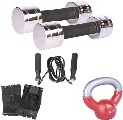 

Royal 2.5 Kg 2 Pc Chrome Dumbell with 2 Kg 1 Pc Kettle Bell Skipping Rops & Hand Gloves Gym & Fitness Kit