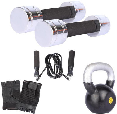 

Royal 2 Kg 2 Pc Chrome Dumbell with 8 Kg 1 Pc Kettle Bell Skipping Rops & Hand Gloves Gym & Fitness Kit