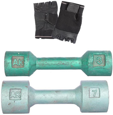 Royal 3 Kg 1 Pc Casting Dumbell with 7 Kg 1 Pc Casting Dumbell Hand Gloves Gym & Fitness Kit