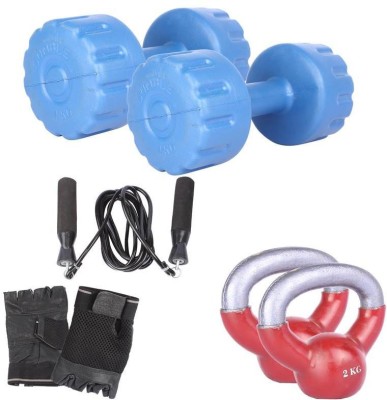 

Royal 4 Kg 2 Pc PVC Dumbell with 2 Kg 2 Pc Kettle Bell Skipping Rops & Hand Gloves Gym & Fitness Kit