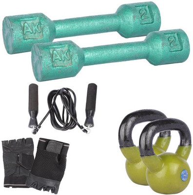 

Royal 2 Kg 2 Pc Casting Dumbell with 4 Kg 2 Pc Kettle Bell Skipping Rops & Hand Gloves Gym & Fitness Kit