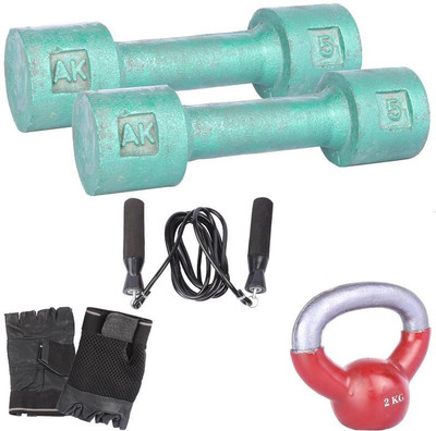 

Royal 5 Kg 2 Pc Casting Dumbell with 2 Kg 1 Pc Kettle Bell Skipping Rops & Hand Gloves Gym & Fitness Kit