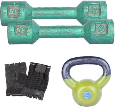 

Royal 3 Kg 2 Pc Casting Dumbell with 4 Kg 1 Pc Kettle Bell Hand Gloves Gym & Fitness Kit