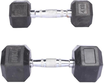 

Royal 4 Kg 1 Pc Hexa Gonal Dumbell with 10 Kg 1 Pc Hexa Gonal Dumbell Fixed Weight Dumbbell(14 Kg), Colored