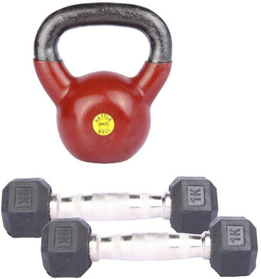 

Royal 1 Kg 2 Pc Hexa Gonal Dumbell with 6 Kg 1 Pc Kettle Bell Gym & Fitness Kit
