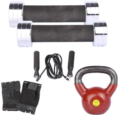 

Royal 1 Kg 2 Pc Chrome Dumbell with 6 Kg 1 Pc Kettle Bell Skipping Rops & Hand Gloves Gym & Fitness Kit