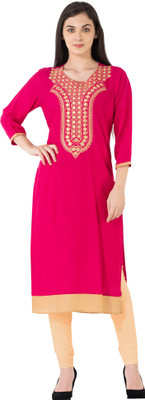 KSHARAA Women Embroidered Straight Kurta(Pink)