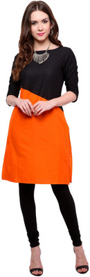 

Pannkh Festive Solid Women's Kurti(Orange, Black)
