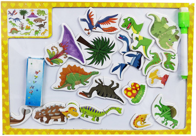 

Emob 3 in 1 Wooden Magnetic Jigsaw Dinosaur Puzzle Game with Double Sided Board(Multicolor)