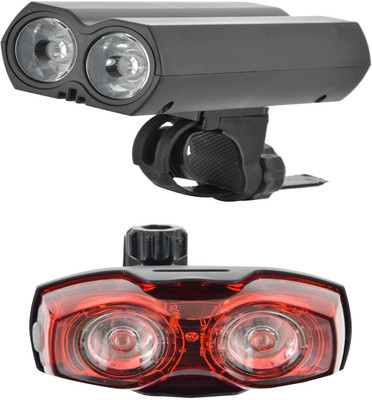 

Dark Horse BICYCLE TWIN HEAD LIGHT LED WITH HORN USB Rechargeable Light & 1 Watt LED Twin Eye Battery LED Front Rear Light Combo(Black)