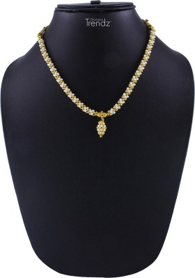 Womens Trendz Womens Trendz Traditional Handmade Jewellery White And Golden Crystal Golden Pendal Alloy Necklace for Womens and Girls Gold-plated Plated Alloy Necklace