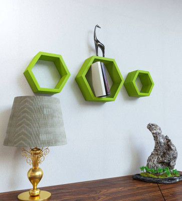 OnlinePurchas hexagon wall shelf Wooden Wall Shelf(Number of Shelves - 3, Green) OnlinePurchas hexagon wall shelf Wooden Wall Shelf(Number of Shelves - 3, Green)