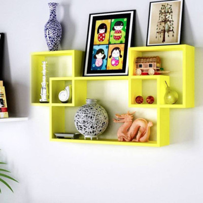 OnlinePurchas modern design rack shelf Wooden Wall Shelf(Number of Shelves - 7, Yellow)