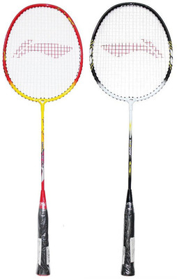 

Li-Ning Beginner's Badminton Racquet Set of 2 (Red/Yellow + Black/White) Maroon, Black Strung Badminton Racquet(G4 - 3.25 Inches, 150 g), Black;maroon