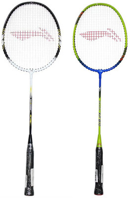 

Li-Ning Beginner's Badminton Racquet Set of 2 (Black/White + Green/Blue) Black, Green Strung Badminton Racquet(G4 - 3.25 Inches, 150 g)