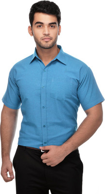 DESHBANDHU KHADI Men Solid Formal Blue Shirt