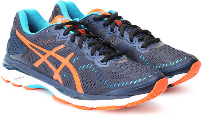 

Asics GEL-KAYANO 23 Running Shoes For Men(Blue, Pd/fm orng/bl jl