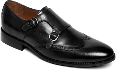 

Brune Men black hand finished leather double monk strap formal shoe Monk Strap For Men(Black