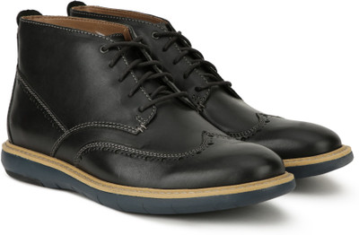 

Clarks Flexton Mid Black Leather Boots For Men(Black