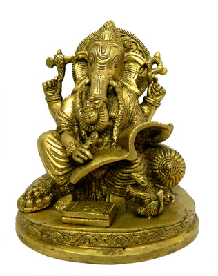 Bharat Haat Writing Ganesh Showpiece - 15.24 cm(Brass, Yellow) available at flipkart for Rs.253