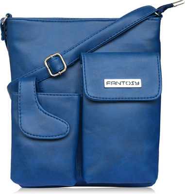 

Fantosy Women Casual Blue Leatherette Sling Bag