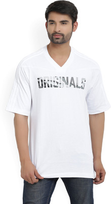 ADIDAS Printed Men V-neck White T-Shirt