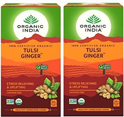 Organic India Tulsi Ginger Tea Tulsi, Ginger Herbal Infusion Bags Box(25 Bags)