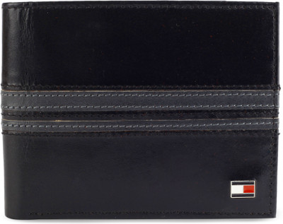 

Tommy Hilfiger Men Black Genuine Leather Wallet(8 Card Slots), Black/grey