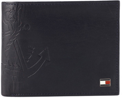 Tommy Hilfiger Men Black Genuine Leather Wallet(4 Card Slots), Navy