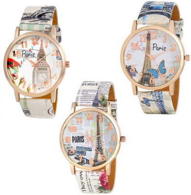 

Rage Enterprise New Stylish Funky New Edition Printed Dial Designer Leather Strap Pack Of 3 Men & Women Watch - For Boys & Girls