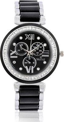 

secondsnhour Stone-studded dial and silver-black strap Watch - For Women