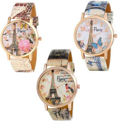 

Rage Enterprise New Stylish Funky New Edition Printed Dial Designer Leather Strap Pack Of 3 Men & Women Watch - For Girls