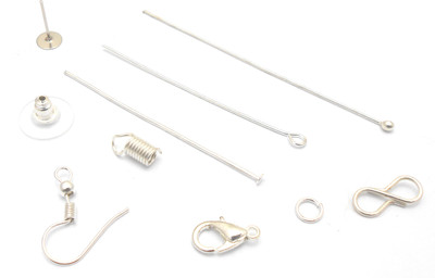 

jaz Jaz's Combo Pack-All Silver Finished-Findings For Jewellery Making- Head Pins, Eye Pins, Earring Hooks,Ball Head Pins, Lobster, Dori End, Hook, Earring stud (Steel Finish), Earring Push Bullet, Jump Rings, S Hook-10 items 10 pcs Each