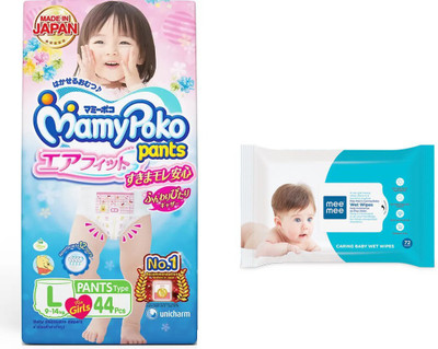 

MamyPoko Mamy Poko Pants Airfit for Girls - L with mee mee wipes(White)