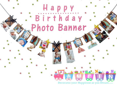 

AMFIN First Year Birthday Photo Banner / Monthly Photo Banner (12 Months) Banner(2 ft, Pack of 1)