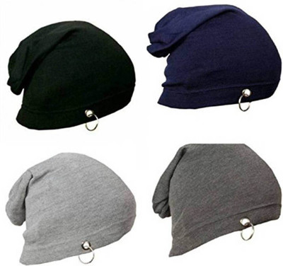 HOZIE Trendy Looks Beanies Set Black,Blue,Grey And Dark Grey Ring Beanie Cap(Pack of 4)