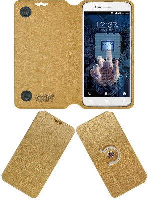 ACM Flip Cover for Intex Elyt Dual(Gold, Cases with Holder, Pack of: 1)