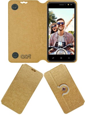 ACM Flip Cover for Intex Aqua Lions X1+ Plus(Gold, Cases with Holder, Pack of: 1)