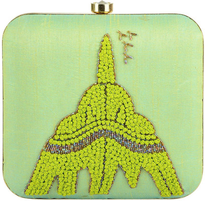 

Tooba Handicraft Party Green Clutch