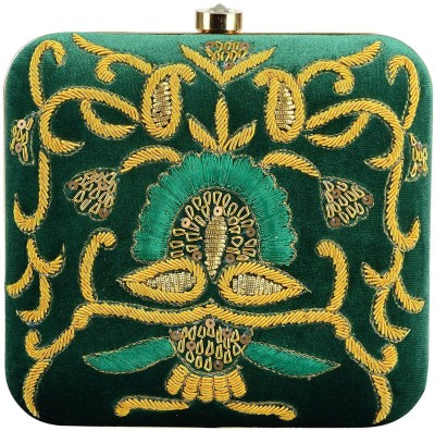 

Tooba Handicraft Party Green Clutch