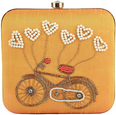 

Tooba Handicraft Party Orange Clutch